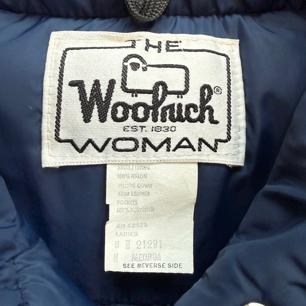 Woolrich Vintage Navy Blue Down Puffer Vest Leather Suede Western Yoke Medium - Picture 3 of 9